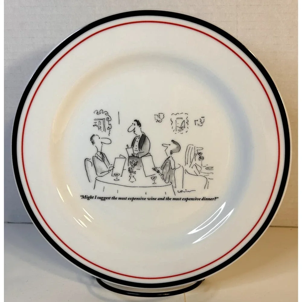 The New Yorker Restoration Hardware Wine Theme Cartoon Porcelain Salad Plate 8